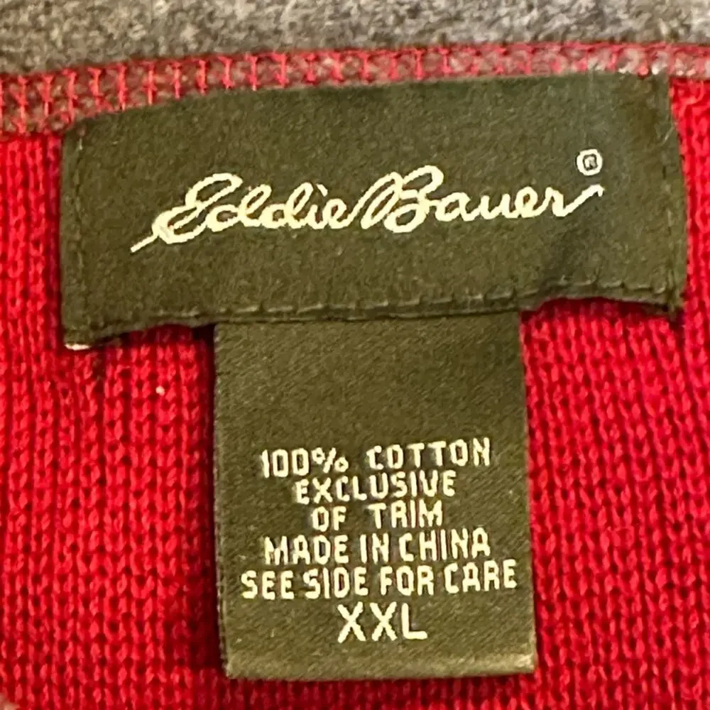 Eddie Bauer Mens XXL Red and Navy Quarter Zip Sweater 100% Cotton